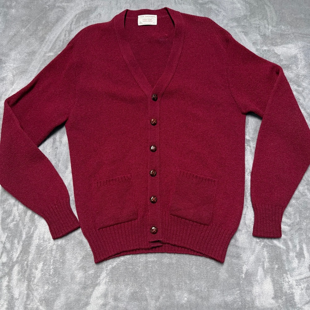 Lord Jeff The Moors Cardigan Mens L Burgundy Shetland Wool Vintage USA 3504
